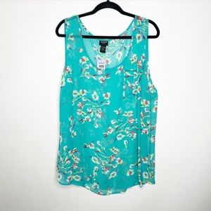 NWT Torrid Teal Floral Semi Sheer Pocket Tank Top